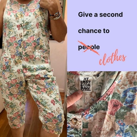 Vintage At Last & Company retro floral romper jumper/overalls - Picture 1 of 8